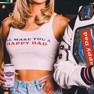 Happy Dad X Full Send Tank White Cotton USA Crop Women’s Large